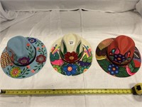 3 BEAUTIFULLY HAND PAINTED PANAMA HATS