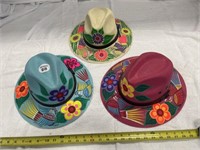 3 BEAUTIFULLY HAND PAINTED PANAMA HATS