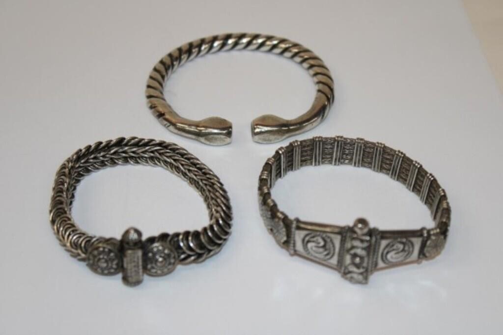 3 Indian Silver Bracelets
