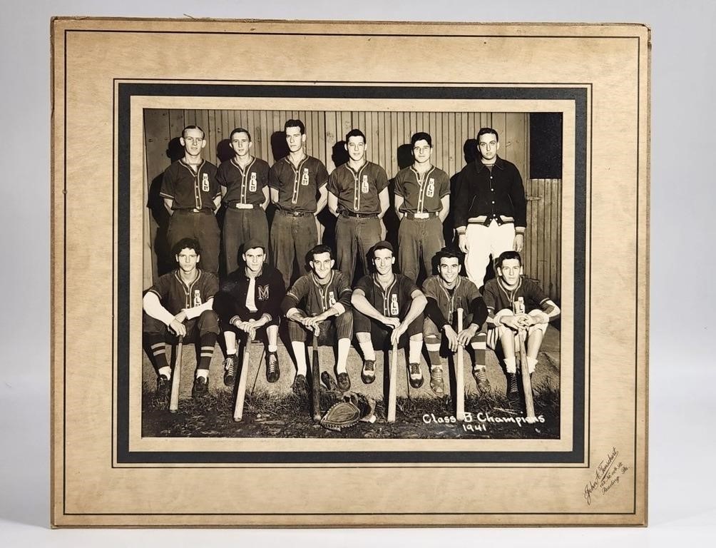1941 CLASS B CHAMPIONS BASEBALL TEAM PHOTOGRAPH