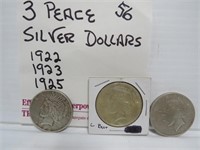 3 Peace Silver Dollars 1922,1923,1925