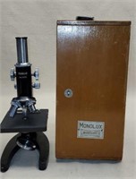 Vintage Monolux Microscope in Wooden Box