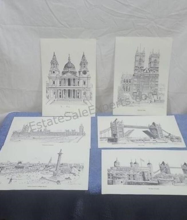 Unframed ink drawing prints of London.