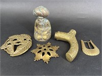 Carved Brass Cane Handle, Praying Man, Belt Buckle