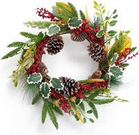 B291  LOHASBEE Xmas Wreath 20 Pine Cone Red Berr