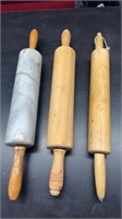 Rolling pins, 2 wood, marble