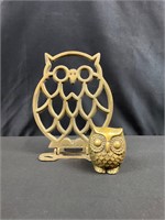 1970s Owl bookend and small, solid brass Owl