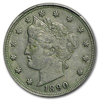 1890 Better Date XF Grade V Nickel