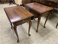 (2) MATCHING STATTON WOODEN DROP LEAF END TABLES