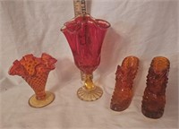 Fenton Handkerchief Vase, Hobnail Vase, 2 Shoes