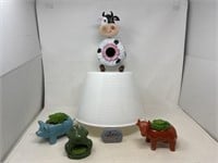 Home decor-Metal cow, birdhouse, and cow and pig