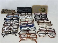 Assortment of reading glasses, and cases