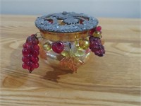 Small Cut Glass Bowl w/Grapes and Cherry Beads