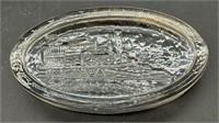 Vintage Pressed Glass Oval Locomotive Paperweight