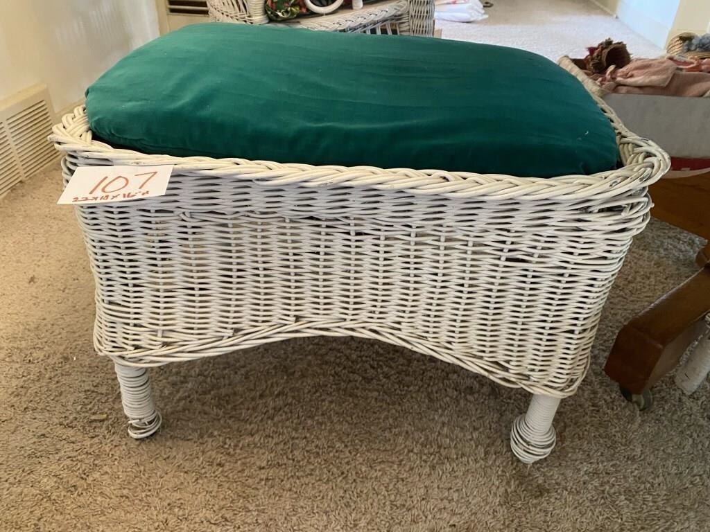 VINTAGE WICKER STOOL W/ PAD