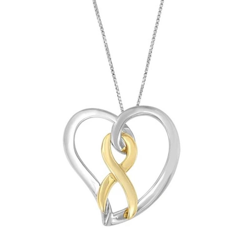 14K Gold & Silver Heart Bow Necklace