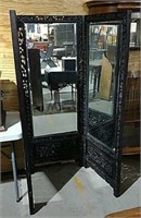 Overly carved 3 panel dressing mirror