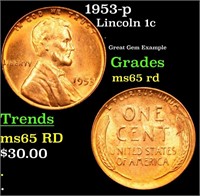 1953-p Lincoln Cent 1c Grades GEM Unc RD