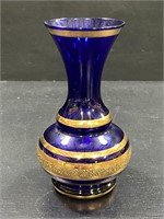 Bohemian Cobalt Blue Vase w/ Gold Gild