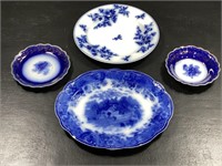 W. H. Grindley & Co. Flow Blue Plate, Saucer & Mor