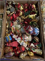 Box of assorted christmas ornaments