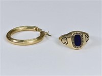 6g 14KT Gold Jewelry: Class Ring, Single Earring