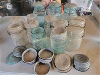 Canning jars - some Ball green, zinc and glass