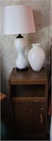 Vintage Night Stand w/ Lamp & Vase