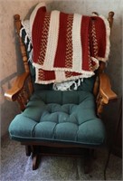 Vintage Wooden Rocking Chair w/ Throw Blanket