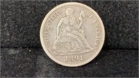 1891 Seated Liberty Silver Dime