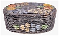 Sweet grass sewing basket, oval top has fruit