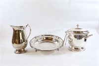 Silver Plate Water Pitcher, Ice Bucket, Tray