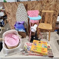 Games, Doll Bed & Highchair, Sm. Wooden Chair,