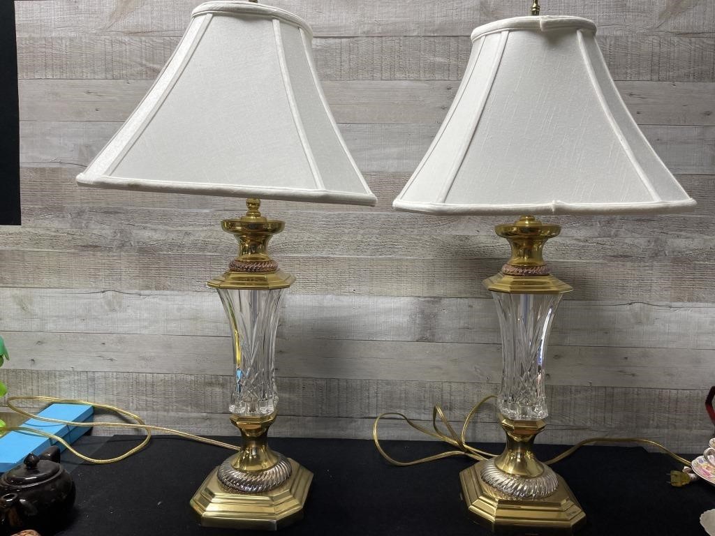 Pair Of Signed Waterford Crystal Table Lamps With