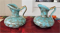 Handpainted Dutch Turquoise Gilt Gold Pitchers