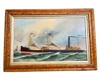 Acrylic on Board "A Coastal Steamer", Signed