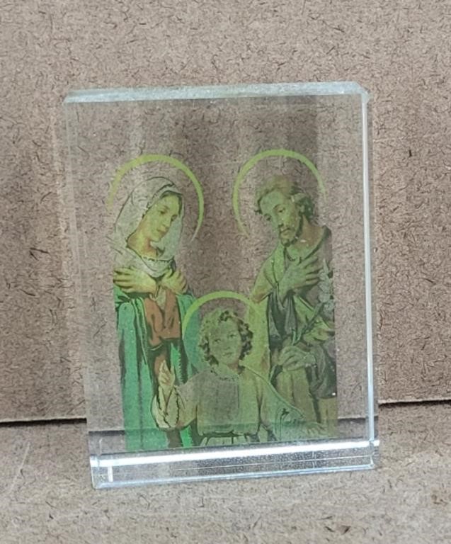 Catholic Holy Family Crystal Lazer Etched Art