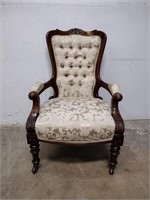 Vintage Carved Arm Chair on Casters