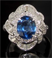 Platinum 4.37ct Natural Sapphire & VS Diamond Ring