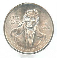 1978 Mexican 100 Pesos Silver - .6429 oz Silver