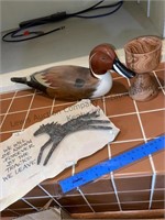 Decorative wooden duck, bowl and more