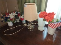 Vintage lamp, milk, glass vase and miscellaneous