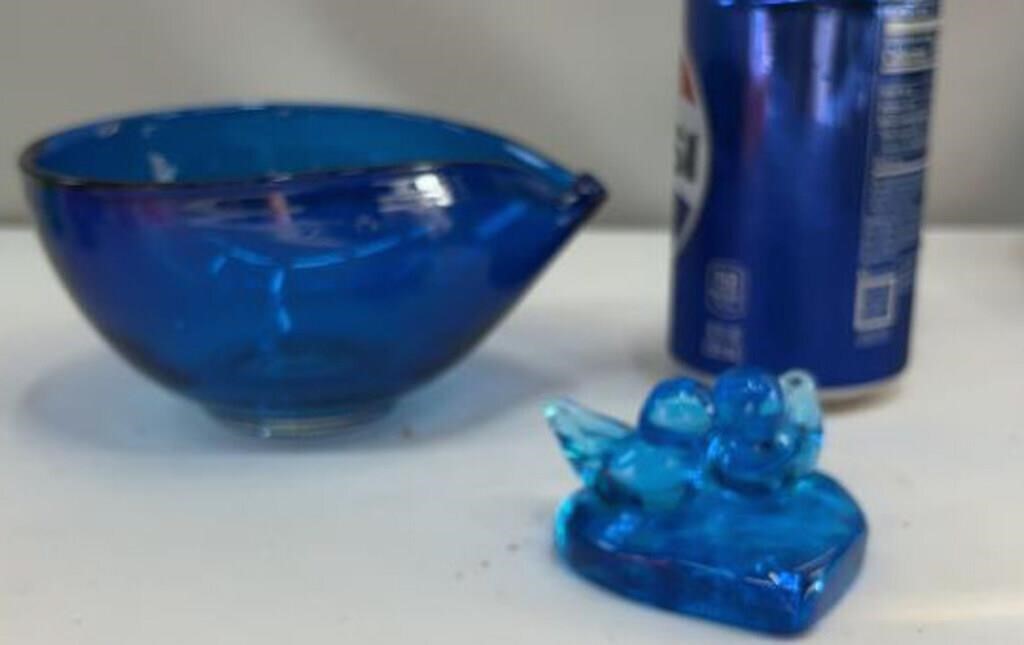 Vintage Hand Blown Blue Glass Birds of Happiness