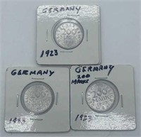 (3) 1923 Uncirculated German 200 Mark Coins