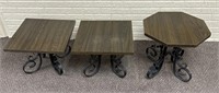 3 End Tables with wooden top and metal base