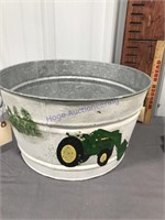 Metal tub w/JD tractor painted on side -approx 9"T