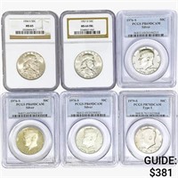 [6] Varied US Silver Half Dollars PCGS/NGC