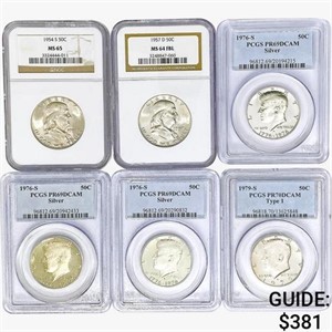 [6] Varied US Silver Half Dollars PCGS/NGC