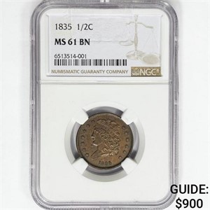 1835 Classic Head Half Cent NGC MS61 BN