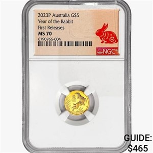 2023P $5 1/20oz. Gold Australia Rabbit NGC MS70